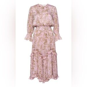 Misa Los Angeles Ynes Midi Dress Pink Gold Chiffon NEW✨NWT Sz S